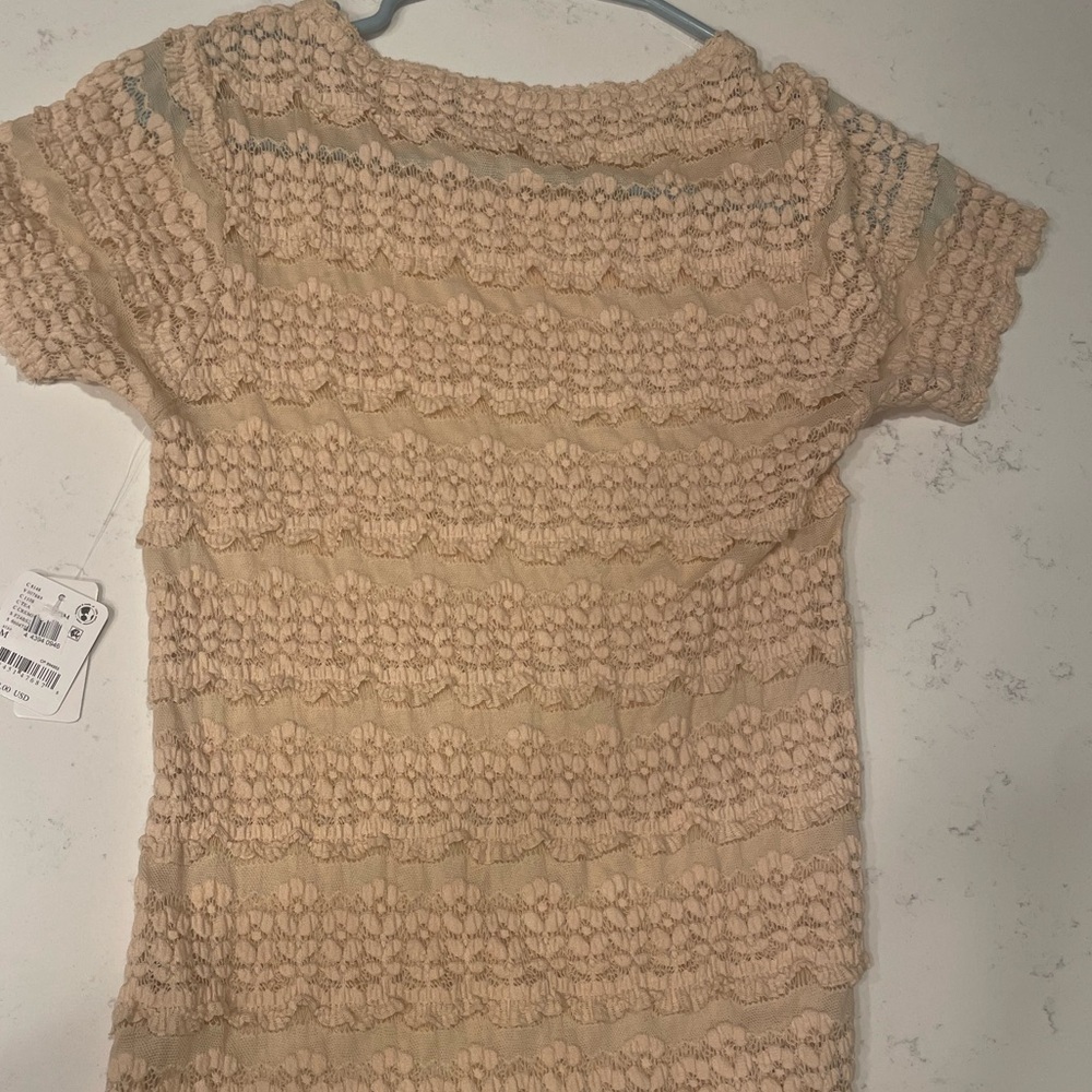 Free People Lace Short Sleeve Cream Tee - Picture 4 of 10